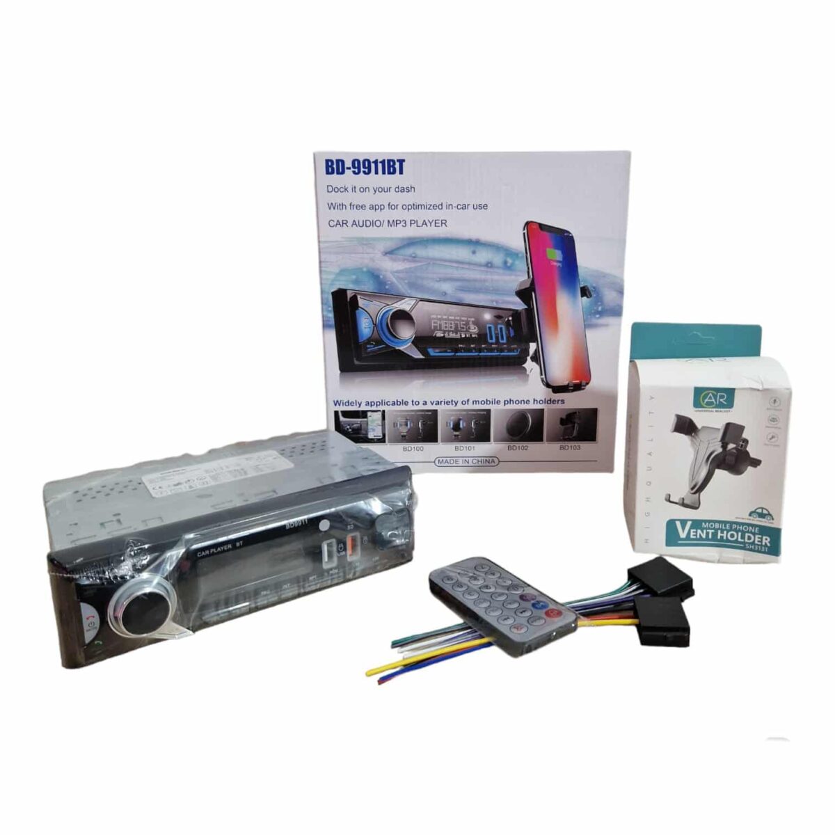 Poste radio BT Avec Support smart-phone intégré 1 Din Radio FM ,SD,TF, 2-USB 12V – Image 2